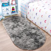Tapete Noahas Oval Fluffy Grey Rainbow 80x160cm para quarto de crianças