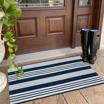 Tapete OJIA Entryway 60x130cm Lavável à Máquina Azul Branco