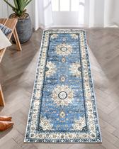 Tapete Oriental Lahome Floral Medalhão 60x180cm - Azul