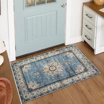 Tapete Oriental Lahome Floral Medalhão 60x90cm - Azul