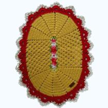 Tapete Oval em Crochê Amarelo e Vermelho c/ detalhe 60x45cm