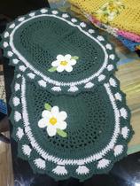 Tapete Oval Em Crochê Cozinha Banheiro Sala com Flor Unidade