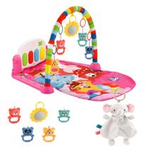 Tapete P/ Bebê Crianças Musical Rosa + Naninha Elefante 30cm