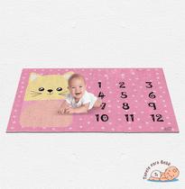 Tapete para Bebê Mêsversário Gatinho Rosa + Marcador Ossinho