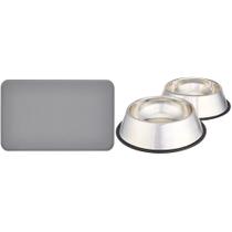 Tapete para comida e água para animais de estimação e conjunto de tigelas de aço inoxidável