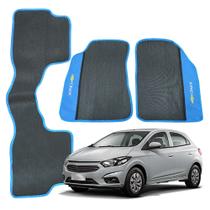 Tapete para Onix 2012 a 2019 Preto com Detalhe Azul 3 Peças Jogo Tapete Automotivo