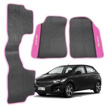 Tapete para Onix 2012 a 2019 Preto com Detalhe Rosa 3 Peças Jogo Tapete Automotivo