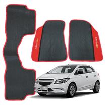 Tapete para Onix 2012 a 2019 Preto com Detalhe Vermelho 3 Peças Jogo Tapete Automotivo