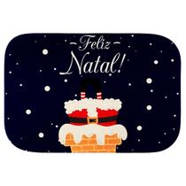 Tapete Para Quarto Estampado Natalino Feliz Natal Azul Marinho 60cm x 40cm - Base Antiderrapante