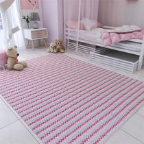 Tapete para Quarto Infantil Antiderrapante 200cm x 140cm Decoração Moderna Rosa