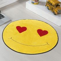 Tapete para Quarto Infantil Redondo Emoji Apaixonado Amarelo