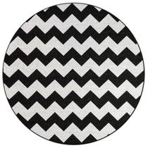 Tapete para Sala Chevron Zigzag 1,00m Redondo Preto Prata tipo Belga Tapete para Sala Chevron Zigzag 1,00m Redondo Preto Prata tipo Belga
