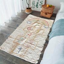 Tapete Para Sala Cru E Preto Bordado Amarelinha 1.00X1.50M