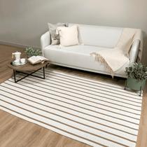 Tapete para Sala e Quarto Artesanal 1,50 x 2,00m Cru Caramelo Trançado Decoração Minimalista Rústico Listrado Bege com Algodão