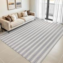 Tapete para Sala e Quarto Grande Artesanal 2,00 x 2,50m Cru Rústico para Decoração Minimalista Listrado Preto com Antiderrapante