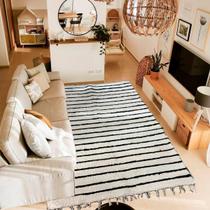 Tapete Para Sala Felpudo Listra Fina Preto Boho 2,00X1,00 Tapete Para Sala Felpudo Listra Fina Preto Boho 2,00X1,00