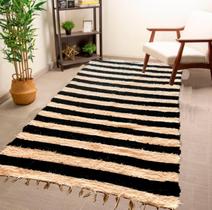 Tapete Para Sala Felpudo Listra Preto Boho Chic 2,00X1,00