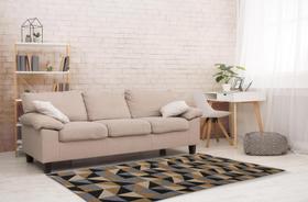 Tapete Para Sala ou Quarto 1,00M x 1,32M Antiderrapante Miami Ladrilhos Caramelo e Preto