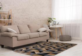 Tapete Para Sala ou Quarto 2,00M x 1,32M Antiderrapante Miami Ladrilhos Caramelo e Preto