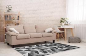 Tapete Para Sala ou Quarto 3,00M x 1,32M Antiderrapante Miami Ladrilhos Preto e Cinza