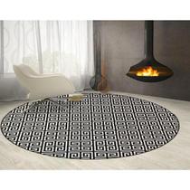Tapete Para Sala Redondo 200 Cm Grego Preto Prata Geometrico
