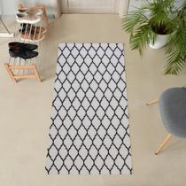 Tapete Passadeira 1,35MX50CM Arabesco Branco e Preto Antiderrapante Para Quarto Sala ou Cozinha