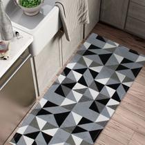 Tapete Passadeira Antiderrapante Grande 250cm x 45cm Decoração Casa Moderna para Quarto Cozinha Preto e Cinza
