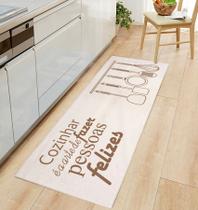 Tapete Passadeira Antiderrapante Natural Felizes Marrom 45x140cm