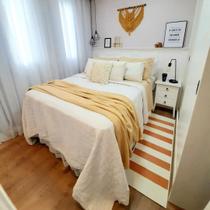 Tapete Passadeira Boho Listrado 45x140cm Natural/Cobre - Antiderrapante