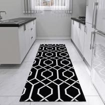 Tapete Passadeira com Antiderrapante 2,00m x 0,45m Moderno Geométrico Preto Cru de Cozinha Quarto Banheiro e Corredor