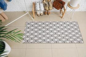 Tapete Passadeira Geométrica 1,35M x 50CM Antiderrapante Branco Para Quarta Sala ou Cozinha