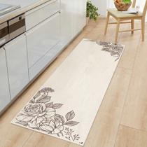 Tapete Passadeira Natural 45x140cm Flores/Marrom - Antiderrapante