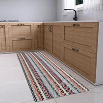 Tapete Passadeira para Cozinha Artesanal 0,45 x 2,00m Ziguezague Rústico Vibrante Cru Colorido com Antiderrapante