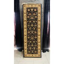 Tapete Passadeira Preto E Bege C Franja Design Floral 250cm