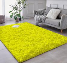 Tapete Pelo Alto Felpudo Peludo Macio Anti Derrapante Alérgico Amarelo 200 x 200 cm Sala Quarto Escritório