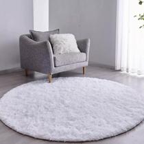 Tapete Pelo Alto Felpudo Peludo Macio Anti Derrapante Alérgico Branco Redondo 60 cm Sala Quarto Escritório