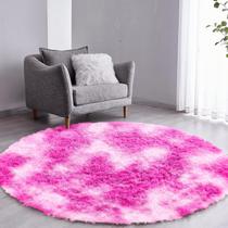 Tapete Pelo Alto Felpudo Peludo Macio Anti Derrapante Alérgico Mesclado Rosa Redondo 60 cm Sala Quarto Escritório