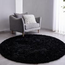 Tapete Pelo Alto Felpudo Peludo Macio Anti Derrapante Alérgico Preto Redondo 60 cm Sala Quarto Escritório