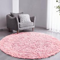 Tapete Pelo Alto Felpudo Peludo Macio Anti Derrapante Alérgico Rosa Bebe Redondo 60 cm Sala Quarto Escritório