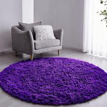 Tapete Pelo Alto Felpudo Peludo Macio Anti Derrapante Alérgico Roxo Redondo 60 cm Sala Quarto Escritório