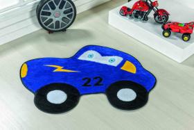 Tapete Pelúcia Quarto Infantil Carro Corrida 22 Azul Royal