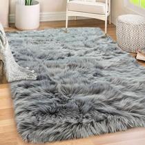 Tapete Peludo Gorilla Grip Faux Fur 3x5 Pés - Lavável à Máquina - Cinza