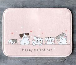 Tapete Pet para Comedouro Happy Valentines Rosa com Gatos - Lado Kids