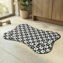 Tapete Pet Preto e Branco Cachorro Osso Comedouro Antiderrapante Novadecora