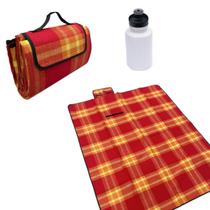 Tapete Piquinique Xadrez Praia Parque Toalha + Garrafinha 300ml