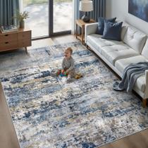 Tapete pmtsns 183x274cm Lavável Antiderrapante Azul Cinza