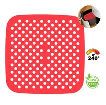 Tapete Protetor de Silicone para Air Fryer e Indução Quadrado Multiuso Cor Vermelha