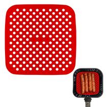 Tapete Protetor Silicone Vermelho Quadrado Air Fryer Fritadeira 18cm