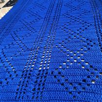 Tapete Quarto Beira De Cama Retangular Crochê Azul