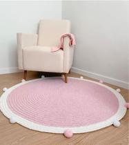 Tapete Quarto do Bebe de Crochê Menina Tapete Quarto Menina Rosa e Off 1M